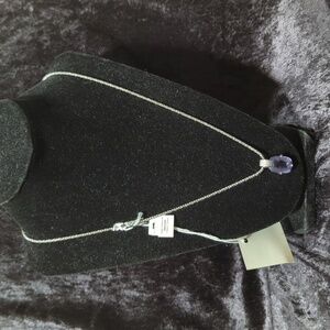 Swarovski Rhodium Plated Amethyst & Crystal Pendant Necklace on Rope Chain